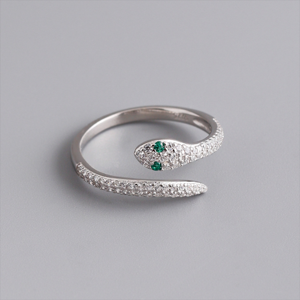 *New Silver Snake Ring Adjustable Cubic Zirconia Diamond